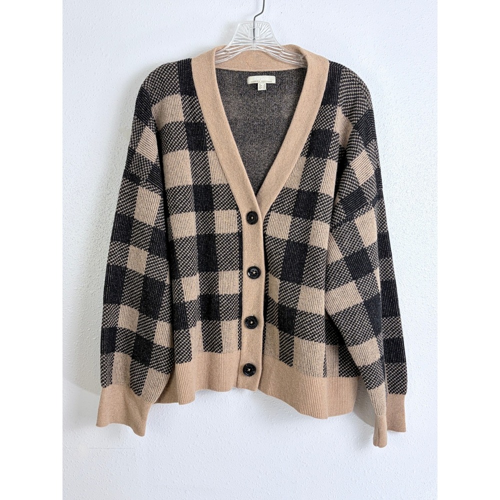 Barbour Tan Black Buffalo Check Modern Heritage Womens Cardigan Size 12